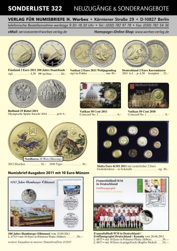 SONDERLISTE 322 - Verlag für Numisbriefe