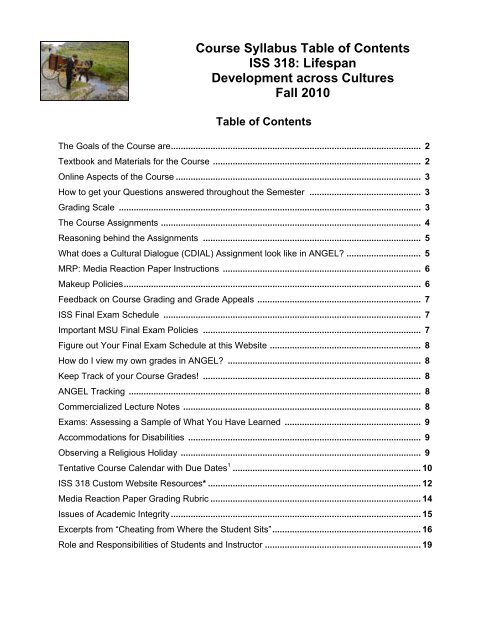 Course Syllabus Table of Contents ISS 318: Lifespan Development ...