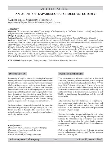 AN AUDIT OF LAPAROSCOPIC CHOLECYSTECTOMY