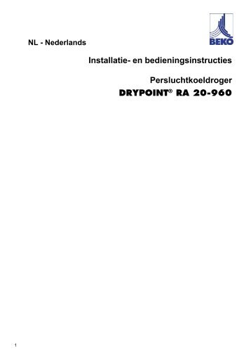en bedieningsinstructies Persluchtkoeldroger DRYPOINTÂ® RA 20-960
