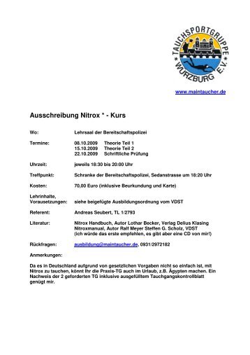 Ausschreibung Nitrox * - Kurs