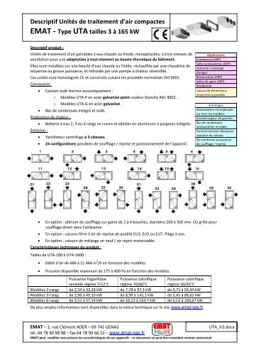 Descriptif UnitÃ©s de traitement d'air compactes EMAT - Type UTA ...