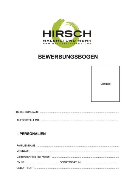 BEWERBUNGSBOGEN - Malerei Hirsch