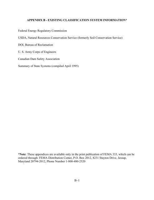 Hazard Potential Classification Systems for Dams, FEMA 333