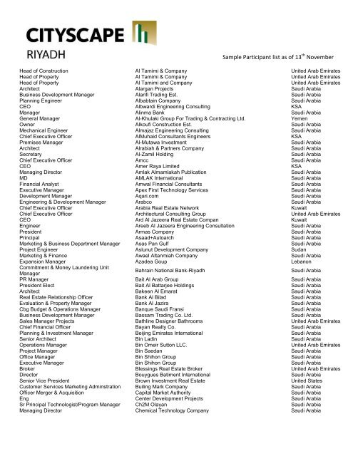 Sample Participant list as of 3rd December - IIR Middle East