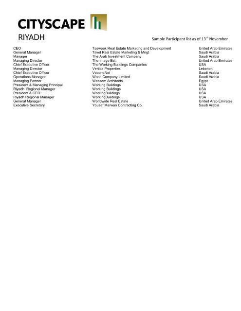 Sample Participant list as of 3rd December - IIR Middle East