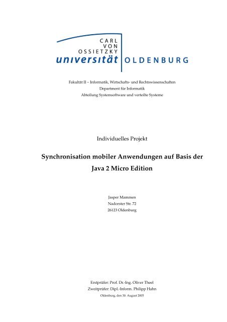 Synchronisation mobiler Anwendungen auf Basis der Java 2 Micro ...