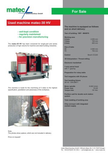 Used machine matec-30 HV For Sale