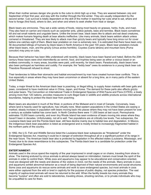 BLACK BEAR FACT SHEET - World Animal Foundation