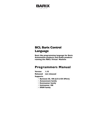 BCL Programmers Manual V1.18 (PDF) - Barix