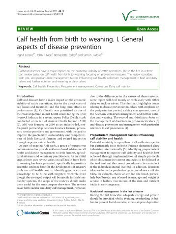 Calf health from birth to weaning. I. General aspects of disease ...