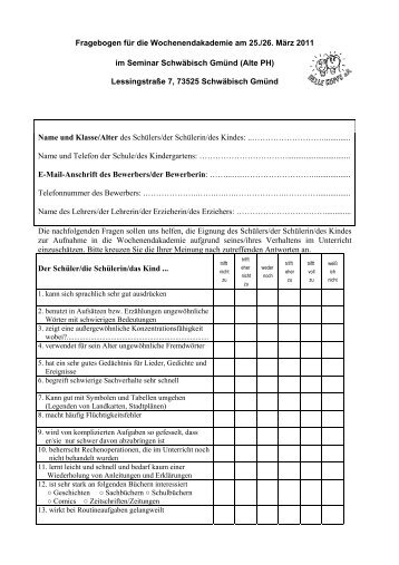 Fragebogen fÃ¼r die Wochenendakademie am 25./26. MÃ¤rz 2011 im ...