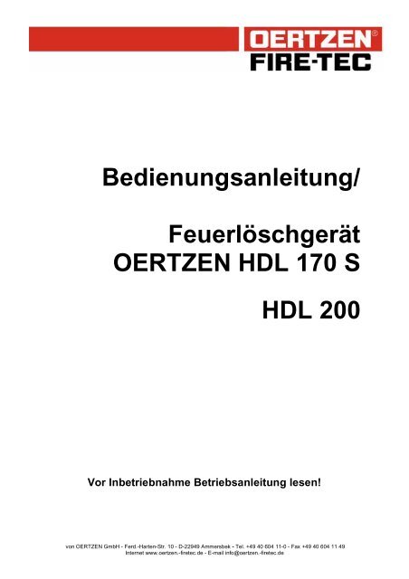 Bedienungsanleitung/ FeuerlÃ¶schgerÃ¤t OERTZEN HDL 170 S HDL