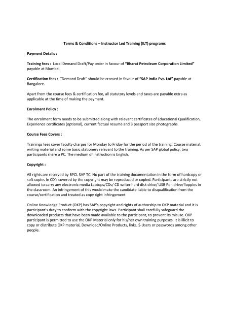 Terms &amp; Conditions â€“ Instructor Led Training (ILT 