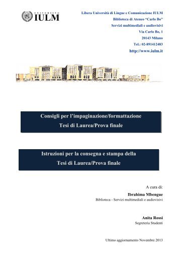 Istruzioni per la consegna e stampa della Tesi di Laurea ... - Iulm