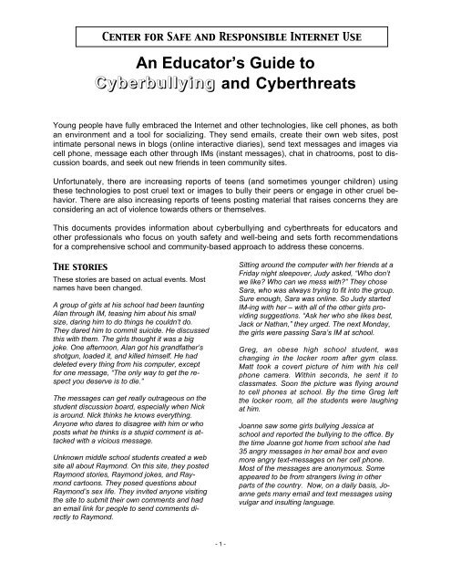 An Educator s Guide to Cyberbullying and Cyberthreats