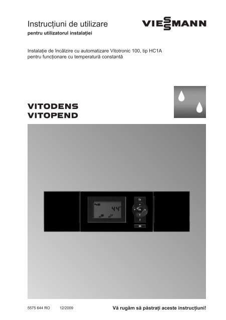 Instructiuni de utilizare Vitotronic 100 - Viessmann