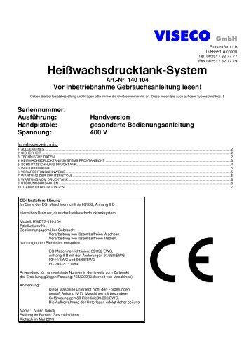 Drucktank Wachstherm - VISECO GmbH