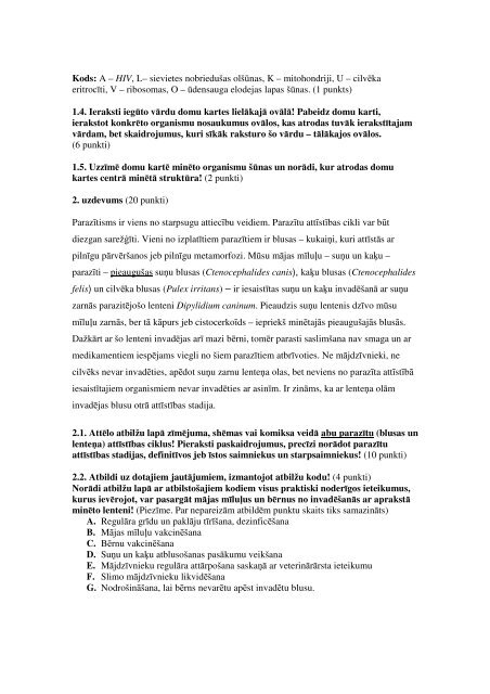 11. KLASE NOVADA BIOLOĢIJAS OLIMPIĀDE 02.12.2010 ...