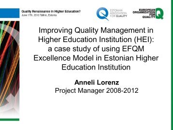 Improving Quality Management in Higher Education ... - EOQ