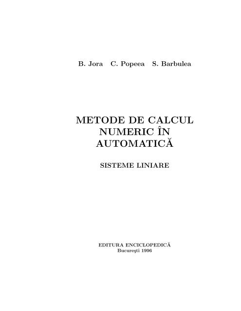 Metode De Calcul Numerice In Automatice A Universitatea