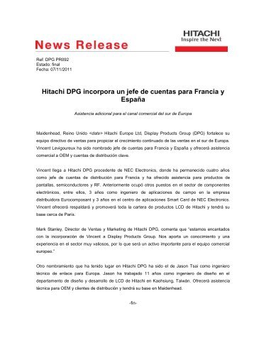 Hitachi DPG incorpora un jefe de cuentas para ... - KOE Europe