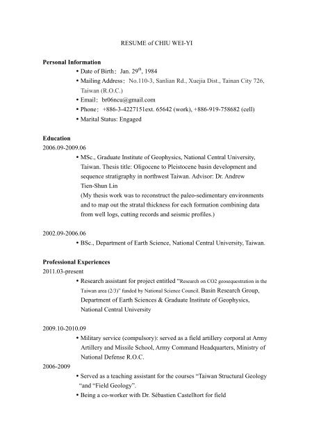 RESUME of Chiu Wei-Yi