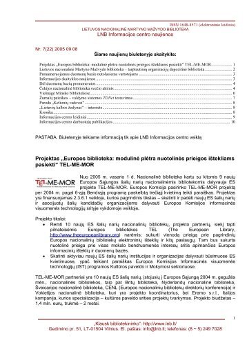 Nr. 7 (22), 2005-09-08 [453 Kb, PDF] - Lietuvos nacionalinÄ Martyno ...