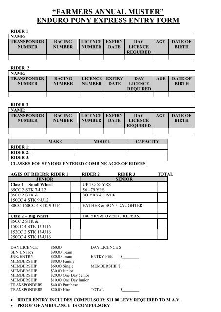2013 Farmers Pony Express Entry Form pdf North West Victorian 2013-farmers-pony-express-entry-form-pdf-north-west-victorian
