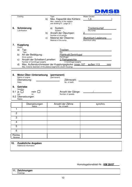 DMSB-KART Motor-Homologationsblatt