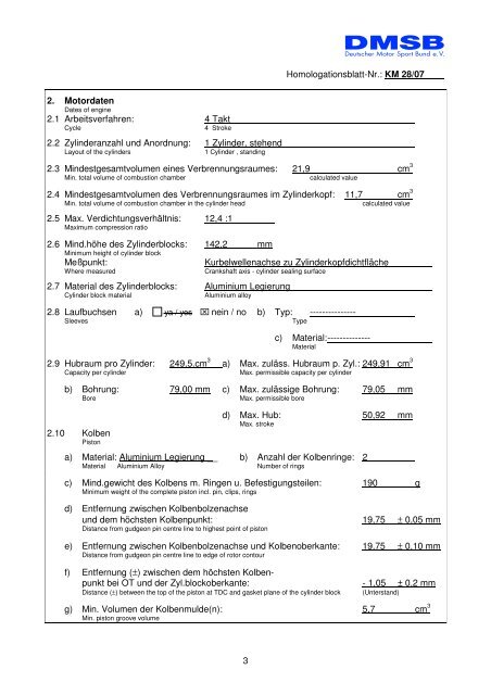 DMSB-KART Motor-Homologationsblatt