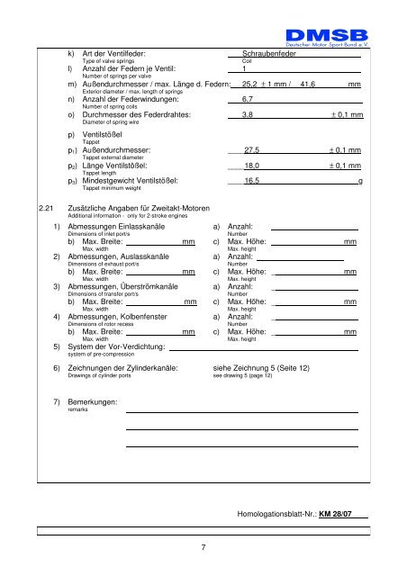 DMSB-KART Motor-Homologationsblatt