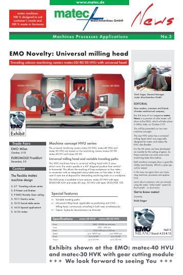 EMO Novelty: Universal milling head - matec