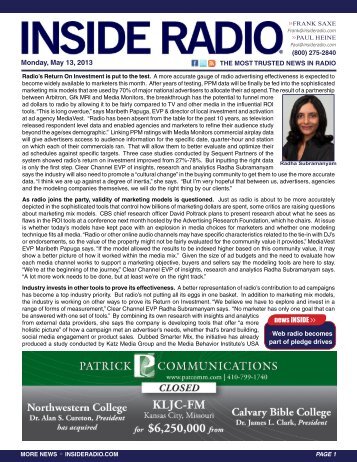 news INSIDE >> Monday, May 13, 2013