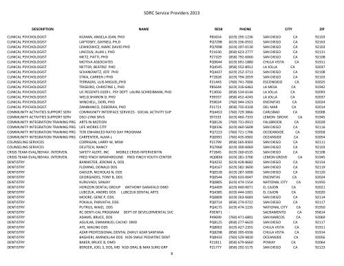 SDRC Service Providers 2013 - San Diego Regional Center
