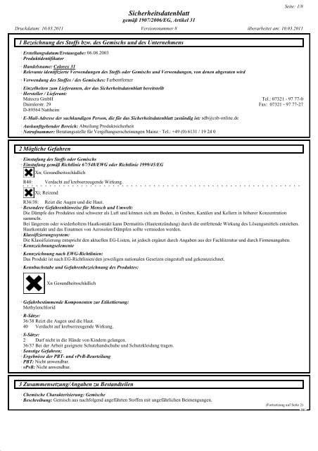 Sicherheitsdatenblatt - Matecra GmbH