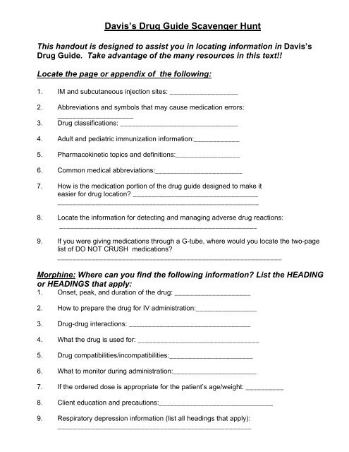 Davis S Drug Guide Scavenger Hunt