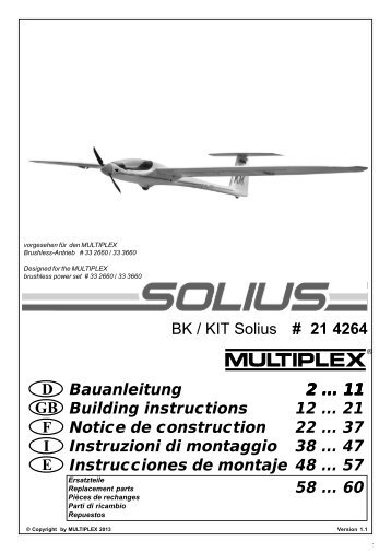 BK / KIT Solius # 21 4264 F GB D E I Bauanleitung 2 ... 11 ... - Hitec