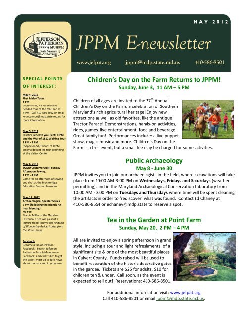 JPPM E-newsletter - Jefferson Patterson Park and Museum