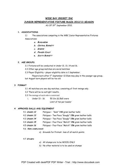 Junior Representative Fixture Rules - Queensland Cricket