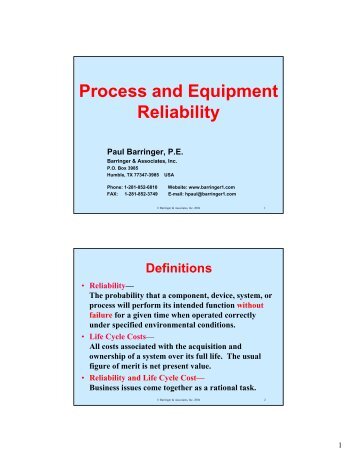 Process and Equipment Reliability - Barringer and Associates, Inc.