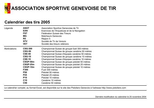 ASSOCIATION SPORTIVE GENEVOISE DE TIR - Pistoliers Genevois