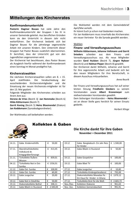 Organisation - Evangelisch-altreformierte Kirchengemeinde Uelsen