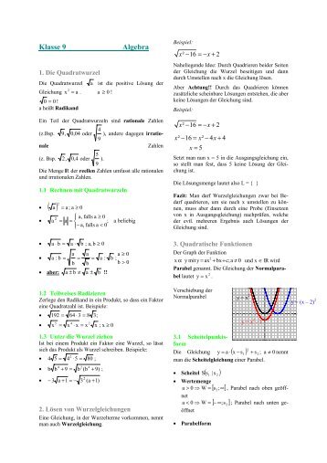 Formelsammlung Algebra 9 - Evangelisches Gymnasium ...