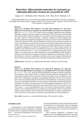 Detección y diferenciación molecular de Leptospira sp. utilizando ...