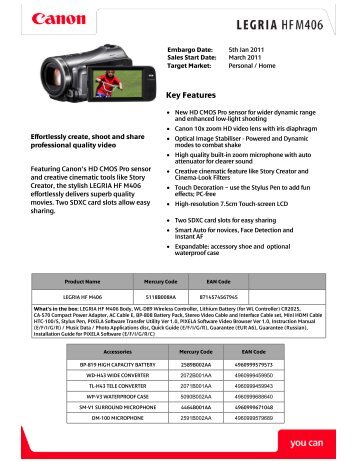 LEGRIA HF M406 Sales Sheet - Etilize