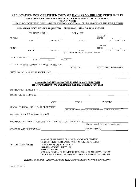 Kansas Marriage Certificate Form - Unified Government of ...