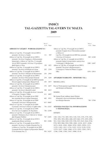 indiÄi tal-gazzetta tal-gvern ta' malta 2009 - Doi-archived.gov.mt