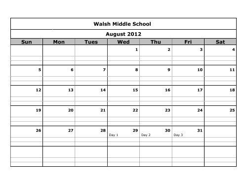 Walsh Day Calendar Framingham Public Schools