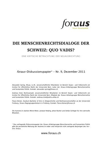 Die Menschenrechtsdialoge der Schweiz: Quo Vadis? - foraus